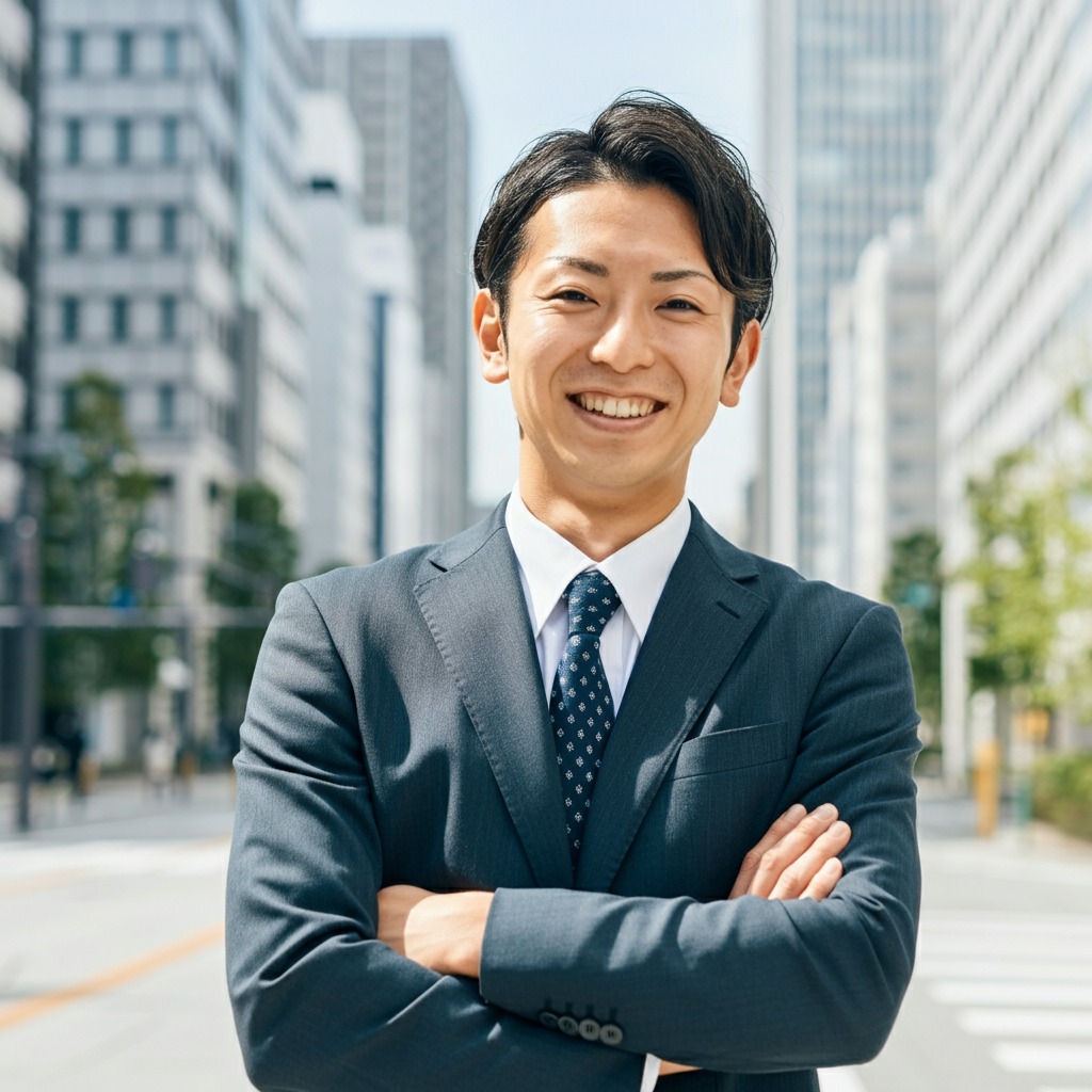 小顔の30代日本人ビジネスマンの画像