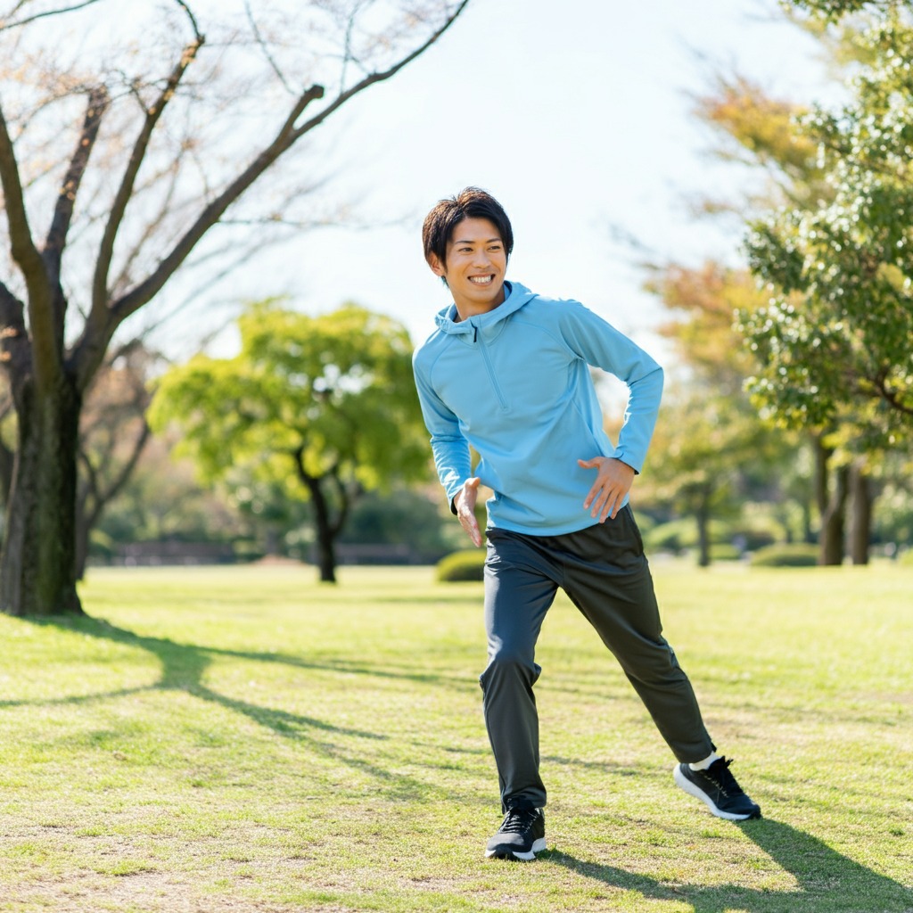 公園で運動する若い男性