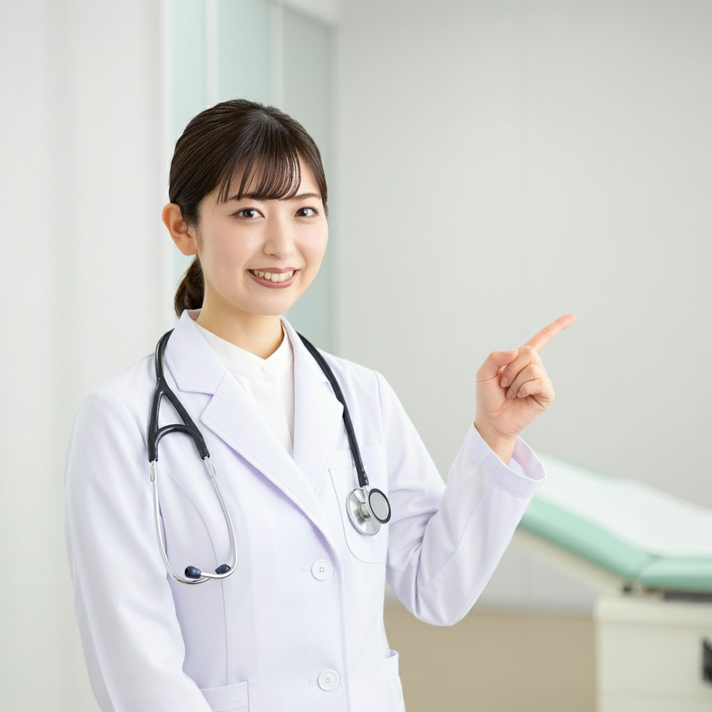 笑顔で薄毛治療の説明をする日本人女医