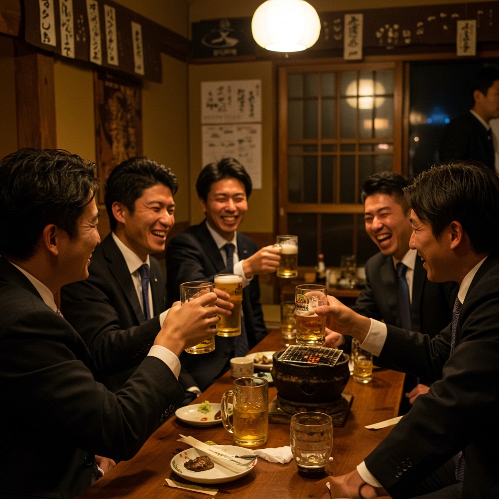 居酒屋でお酒を飲む日本人サラリーマン