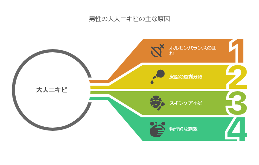 男の大人ニキビの主な4つの原因