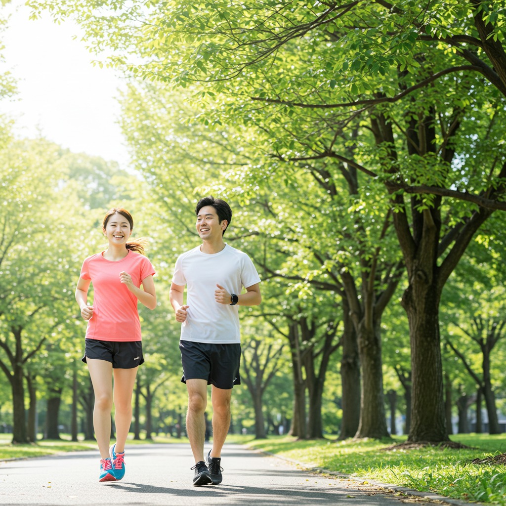 公園をランニングする男女