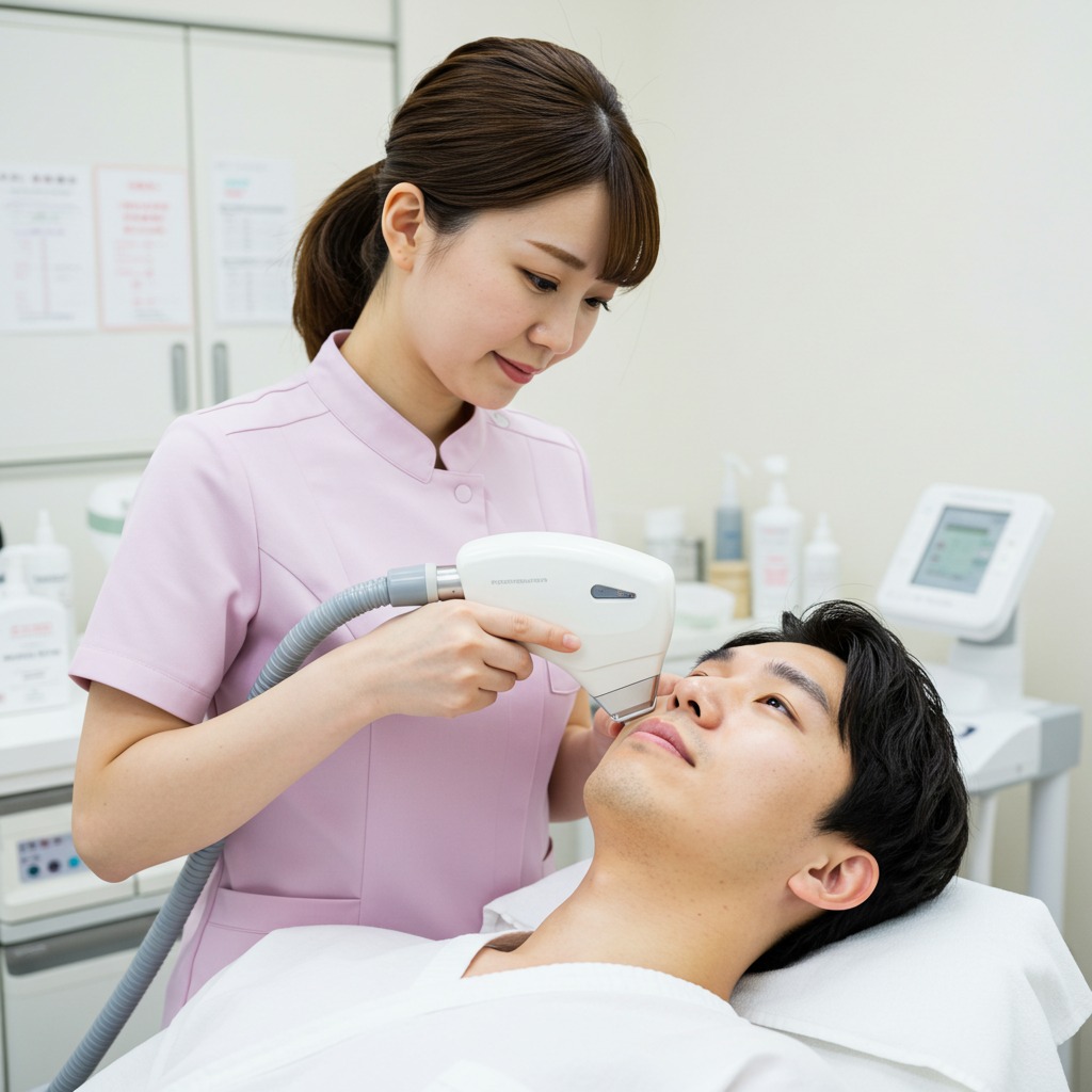 髭のレーザー脱毛を受ける日本人男性