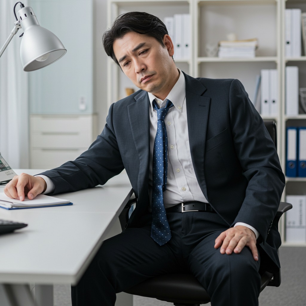 疲労が蓄積している中年男性