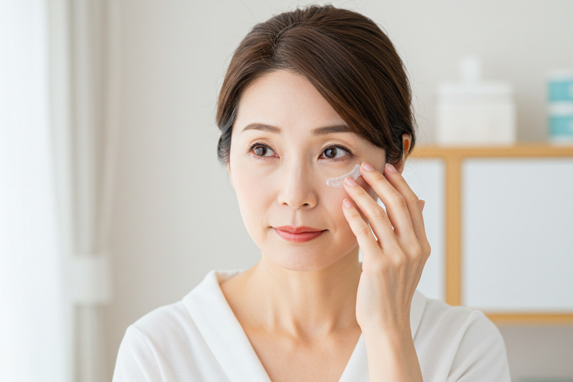 アイクリームによる保湿ケアをする女性